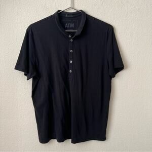 ATM Anthony Thomas Melillo Half Collar Polo Tee Short Sleeve Black AM4065-EP